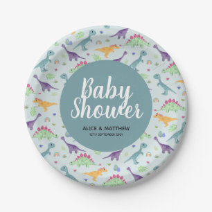 Boys Cute Blue Dinosaur Pattern Baby Shower Paper Plate