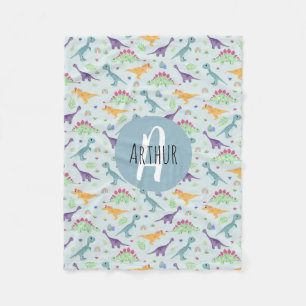 Boys Cute Blue Dinosaur Pattern & Name Kids Fleece Blanket