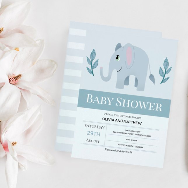 Boys Cute Blue Elephant Baby Shower Invitation (Creator Uploaded)