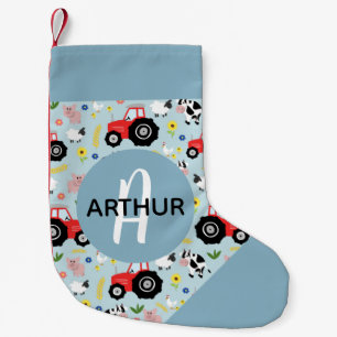 Boys Cute Blue Farm Animal Pattern Kids Small Christmas Stocking