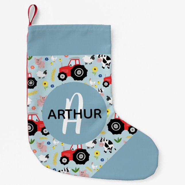 Boys Cute Blue Farm Animal Pattern Kids Small Christmas Stocking (Front)