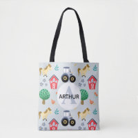 Boys Cute Blue Farm Animal Tractor Pattern Kids 