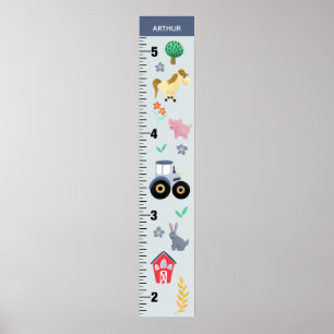 Boys Cute Blue Farm Tractor Growth Chart