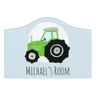 Boys Cute Blue Farm Tractor & Name Kids Door Sign