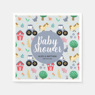 Boys Cute Blue Farm Tractor Pattern Baby Shower Napkin