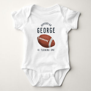 Boys Cute Blue Football 1st Birthday Baby Bodysuit