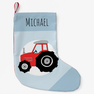 Boys Cute Blue Fun Farm Tractor Cartoon and Name Small Christmas Stocking