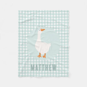 Boys Cute Blue Gingham Goose Farm Kids   Fleece Blanket