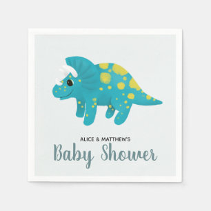 Boys Cute Blue Jungle Dinosaur Baby Shower Napkin