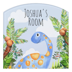 Boys Cute Blue Jungle Dinosaur Kids Door Sign