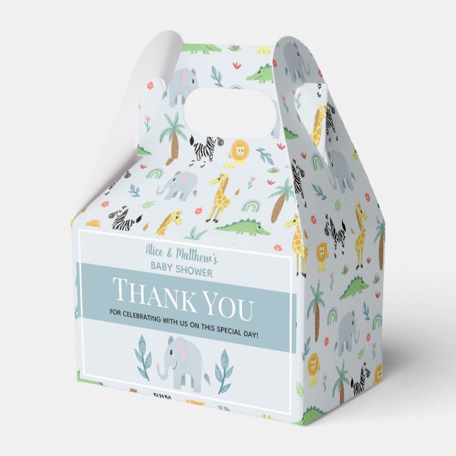 Boys Cute Blue Jungle Safari Elephant Baby Shower Favour Box (Front Side)