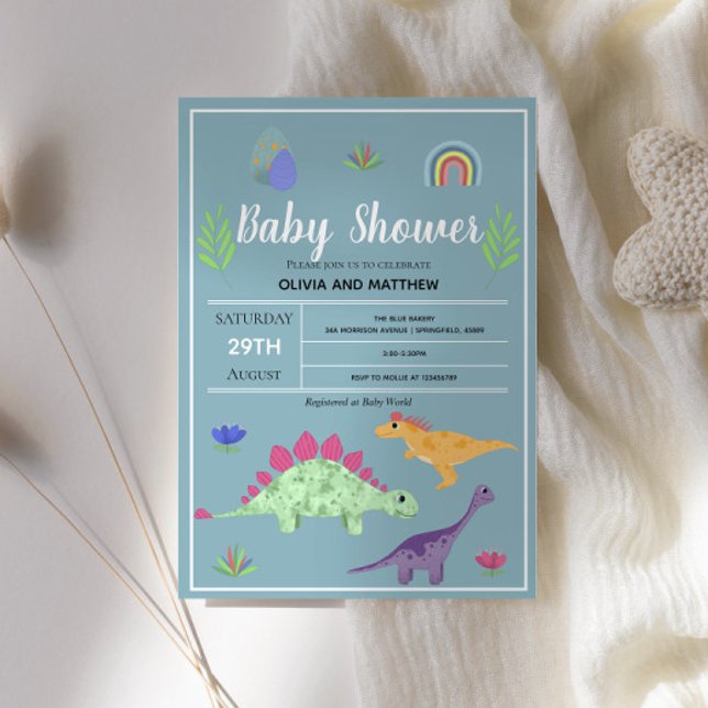 Boys Cute Blue Jungle T-Rex Dinosaur Baby Shower Invitation (Creator Uploaded)