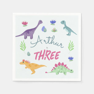 Boys Cute Blue Jungle T-Rex Dinosaur Birthday Napkin