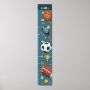 Boys Cute Blue Metric Sports Growth Chart