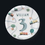 Boys Cute Blue Modern Train Travel Kids Birthday Paper Plate<br><div class="desc">This cute and modern transport-themed kids birthday paper plate design features a blue train travel illustration, with trains, tracks, and greenery in a white background. The plate can be personalised with your boys name and age, the perfect travel-themed addition to your toddler or child’s birthday party. This invitation is set...</div>