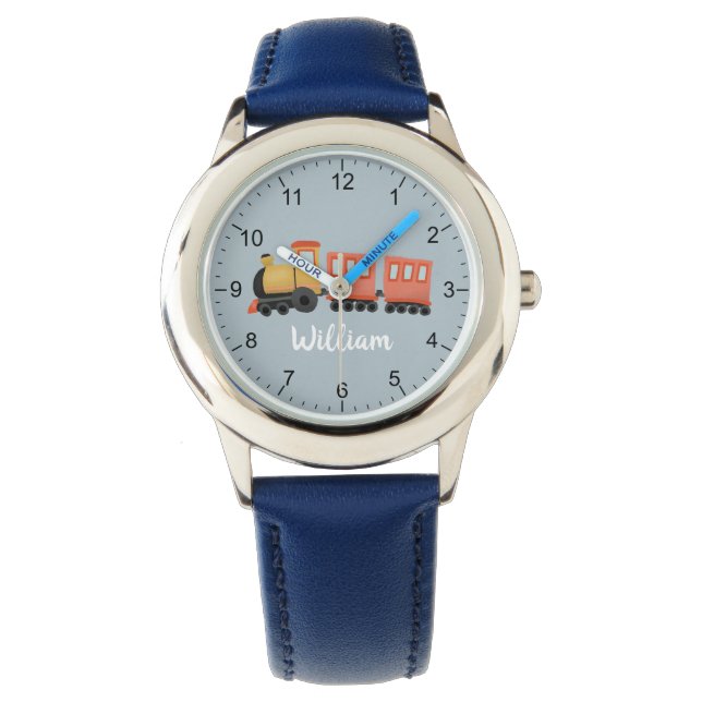 Boys Cute Blue Modern Train Travel Kids Watch (Front)