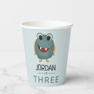 Boys Cute Blue Monster Alien Birthday Paper Cups
