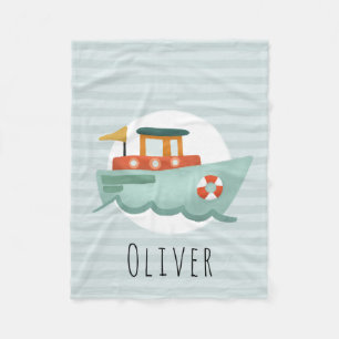  Boys Cute Blue Nautical Ocean Boat Kids Fleece Blanket