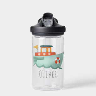 Boys Cute Blue Nautical Ocean Boat Kids School Water Bottle