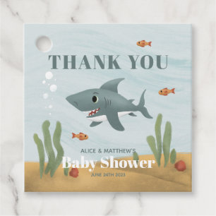 Boys Cute Blue Ocean Sea Shark Baby Shower Favour Tags