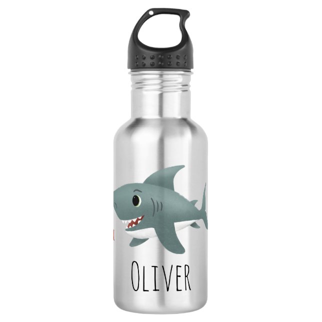 Boys Cute Blue Ocean Shark Kids School 532 Ml Water Bottle (Front)