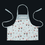 Boys Cute Blue Paramedic Ambulance Pattern Kids Apron<br><div class="desc">This cute and modern kids apron design features an emergency paramedic ambulance pattern, with an ambulance, stethoscope, heart, and syringe, on a blue background, and can be personalised with your boy's name. Perfect for a young chef, gardener, or doctor to be!</div>