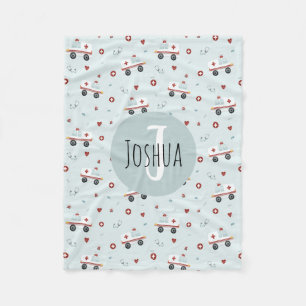 Boys Cute Blue Paramedic Ambulance Pattern Kids Fleece Blanket