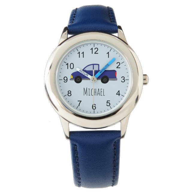 Boys Cute Blue Pickup Truck Car with Name Kids Watch (Front)