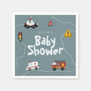 Boys Cute Blue Police Baby Shower Napkin