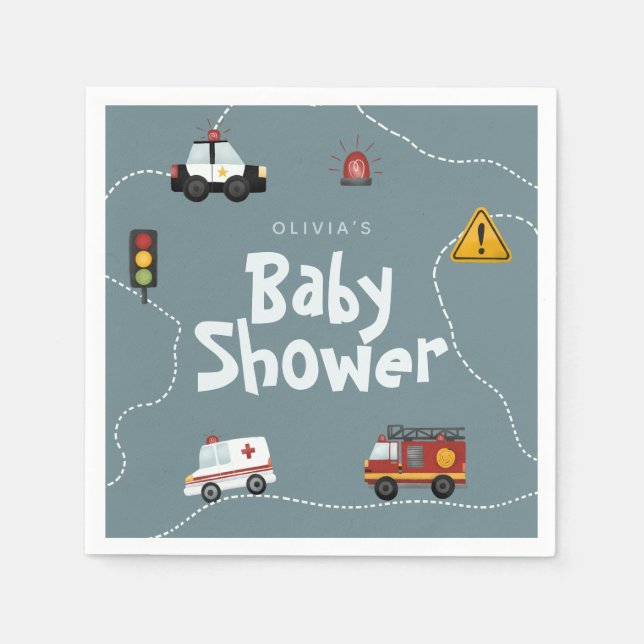 Boys Cute Blue Police Baby Shower Napkin (Front)