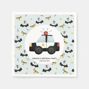 Boys Cute Blue Police Car Toddler Happy Birthday Napkin