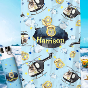 Boy's Cute Blue Police Hat Beach Towel