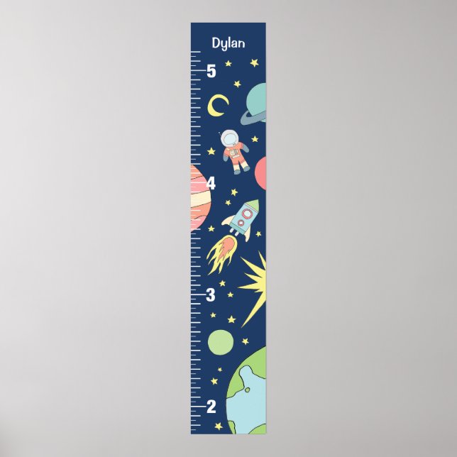 Boys Cute Blue Rocket Ship Space Growth Chart (Front)