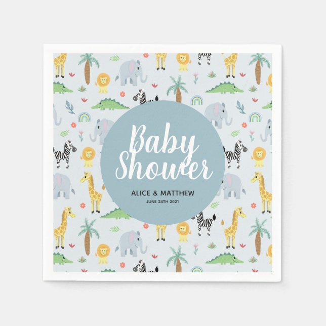 Boys Cute Blue Safari Pattern Baby Shower Napkin (Front)