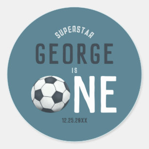 Boys Cute Blue Soccer Thank You Kids 1st Birthday Classic Round Sticker