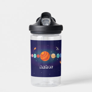 Boys Cute Blue Space Planet Universe Kids School Water Bottle