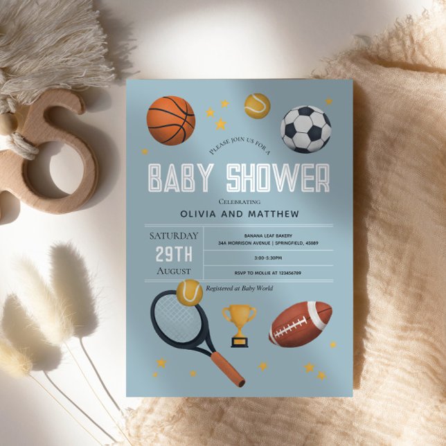 Boys Cute Blue Sports Baby Shower Invitation (Creator Uploaded)