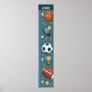 Boys Cute Blue Sports Growth Chart