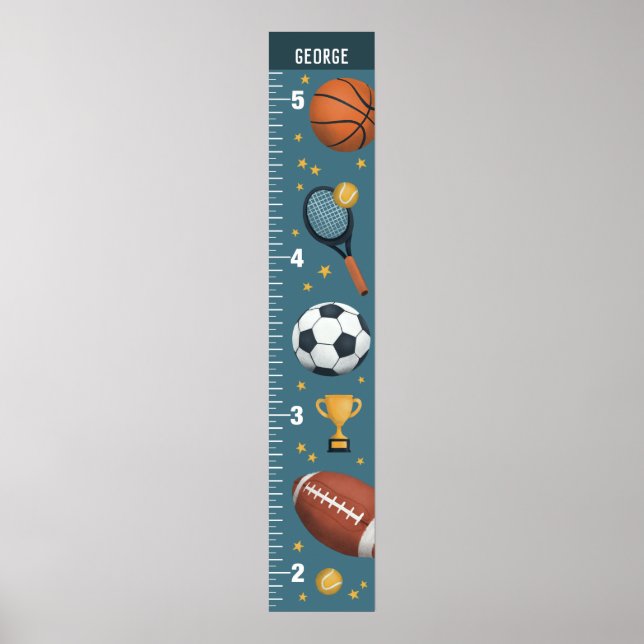 Boys Cute Blue Sports Growth Chart (Front)