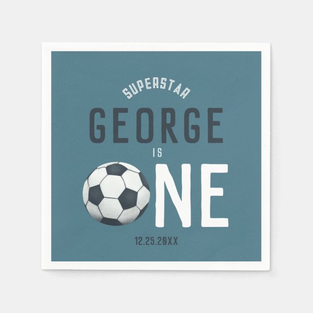 Boys Cute Blue Sports Kids 1st Birthday Napkin (Front)