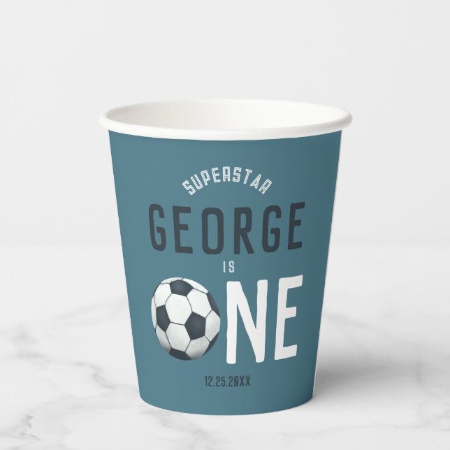 Boys Cute Blue Sports Kids 1st Birthday  Paper Cups (Back)