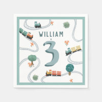 Boys Cute Blue Train Tracks Kids Birthday