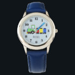 Boys Cute Blue Train with Name Kids Watch<br><div class="desc">This cute blue kids watch features colourful hand-drawn doodle locomotive train cartoon on blue,  and can be personalised with your boy's name. Perfect for train and travel loving kids!</div>