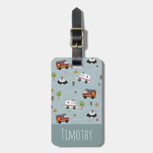 Boys Cute Blue Transport Pattern Kids Luggage Tag