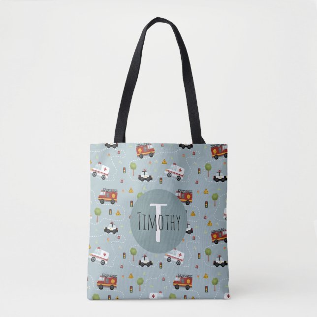 Boys Cute Blue Transport Pattern Kids Tote Bag (Front)