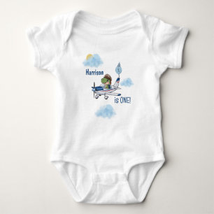 Boys Cute Blue Travel Aeroplane Kids 1st Birthday Baby Bodysuit