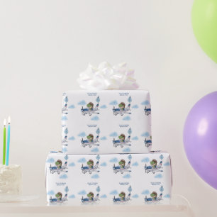 Boys Cute Blue Travel Aeroplane Kids 1st Birthday Wrapping Paper