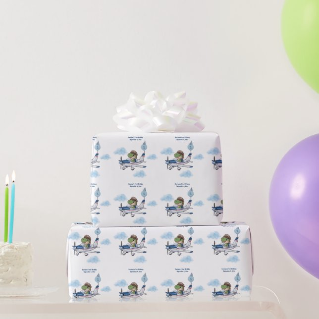 Boys Cute Blue Travel Aeroplane Kids 1st Birthday Wrapping Paper (Party Gifts)
