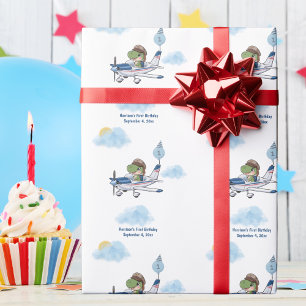 Boys Cute Blue Travel Aeroplane Kids 1st Birthday Wrapping Paper