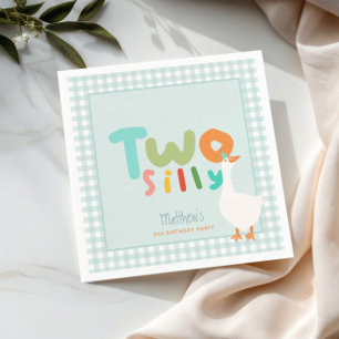 Boys Cute Blue Two Silly Goose Second Birthday Napkin